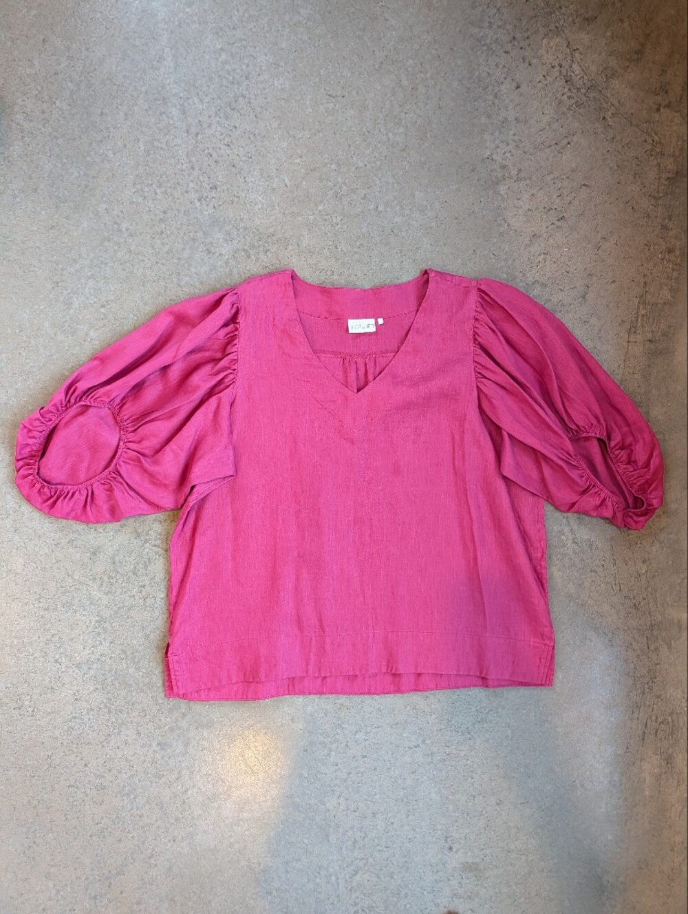 %100 Linen Fushia Pink Popover Blouse By FOIL Boxy Oversized 12